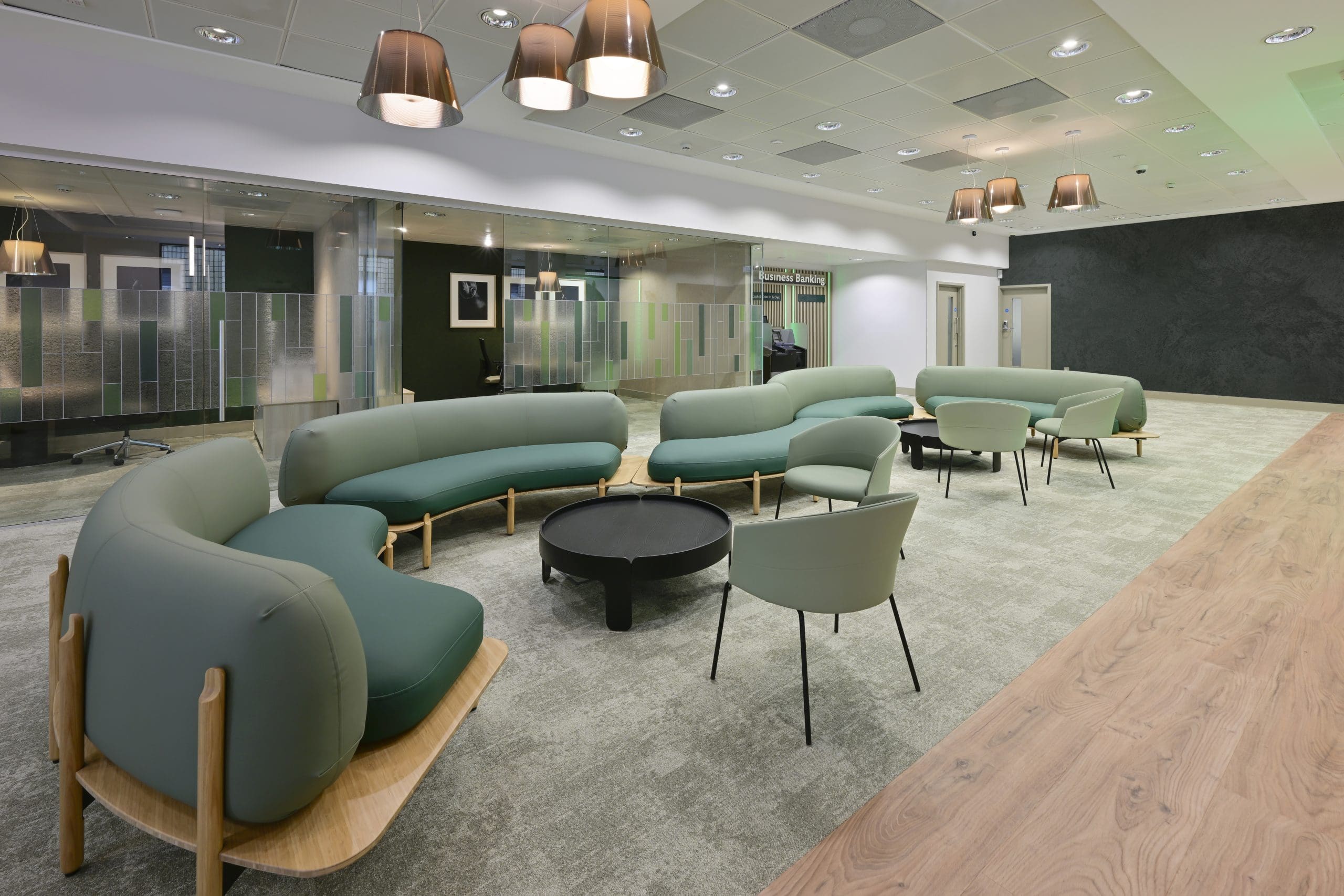 Lloyds Bank Manchester customer lounge area designed for comfort, conversation and experience branding